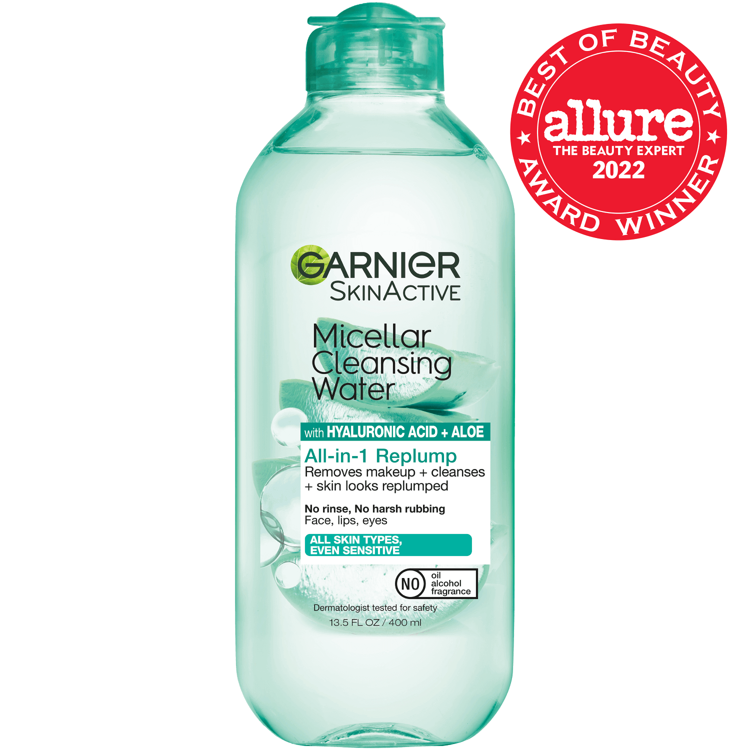 Front view of Cleansing Water With Hyaluronic Acid + Aloe, All Skin Types